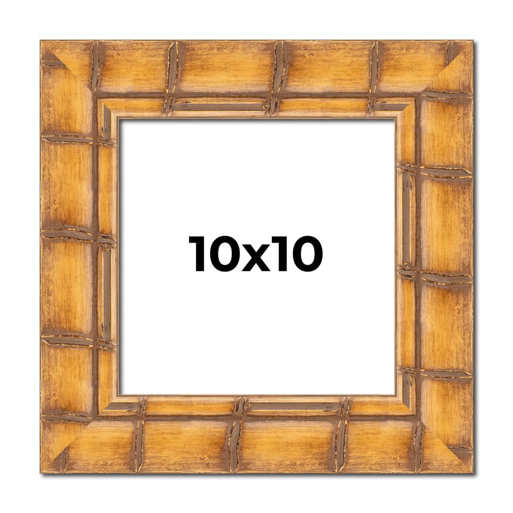 10x10 Frame Bamboo Natural Wood Beige Solid Wood Picture Frame | 2.875 Inch Moulding Width | Picture Frame Complete with UV Acrylic Plexiglass, Foam Board Backing & Hanging Hardware