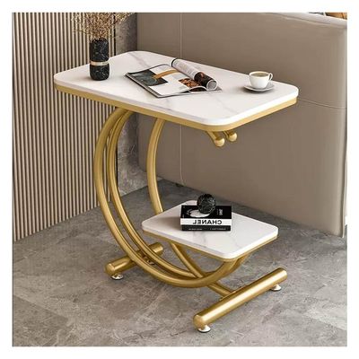 2-Tier Rectangle Side Table, Luxurious Rock Plate End Table Beside Table With Metal Legs Small Accent Table Snack Table Nightstand For Living Room, Bedroom, Balcony ( Color : White-A , Size : 52x35x60
