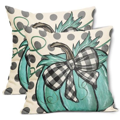 aportt Fall Polka Dot Pumpkin Pillow Covers 20X20 Inch Autumn Harvest Thanksgiving Pillow Cases Green Seasonal Square Throw Pillows Set of 2 Farmhouse Home Decor for Sofa Couch Bedroom Porch Outdoor