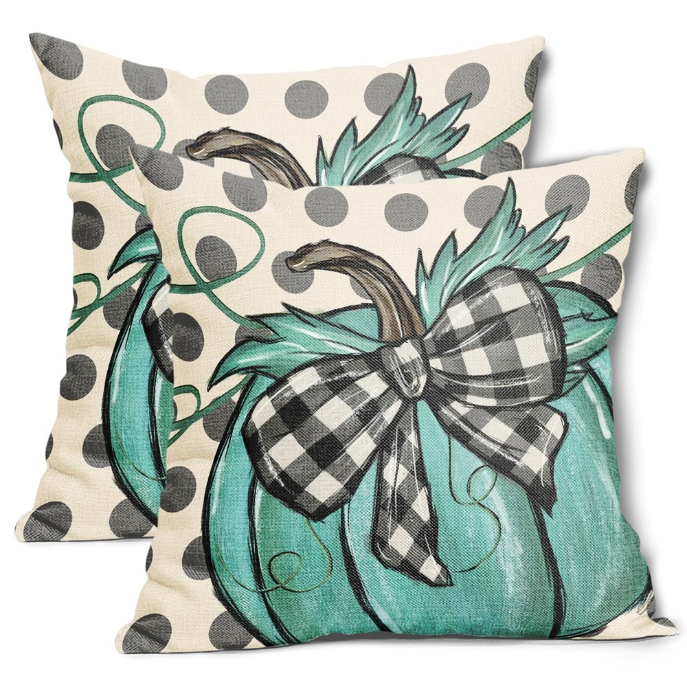 aportt Fall Polka Dot Pumpkin Pillow Covers 20X20 Inch Autumn Harvest Thanksgiving Pillow Cases Green Seasonal Square Throw Pillows Set of 2 Farmhouse Home Decor for Sofa Couch Bedroom Porch Outdoor
