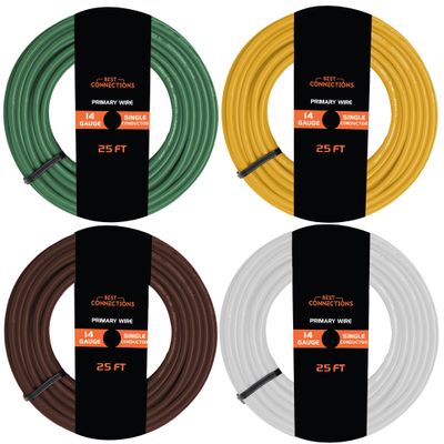 BEST CONNECTIONS 14 Gauge Automotive Primary Wire Bundle Set (4 25ft Rolls) Durable Primary/Remote, Power/Ground Electrical Wiring for Trailer, Car Audio, Lighting Circuits