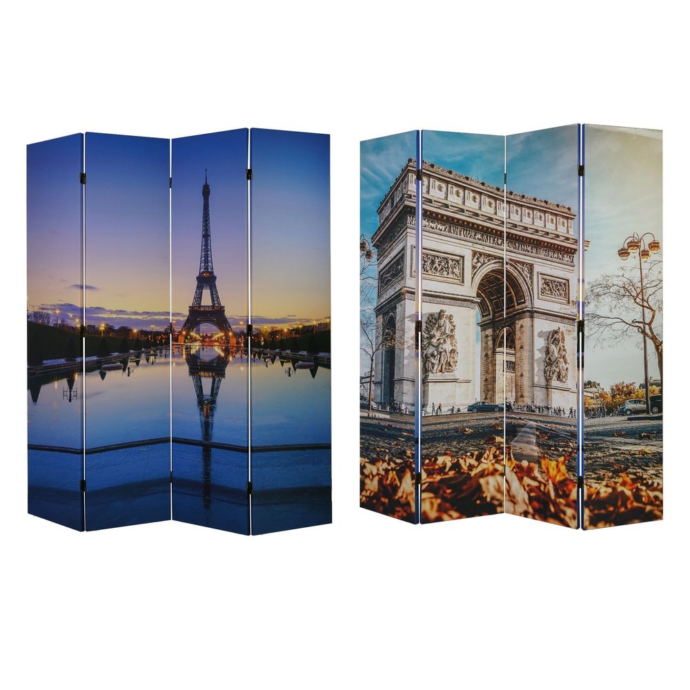 American Art Decor 4-Panel Dressing Room Divider - Double-Sided Paris Eiffel Tower & Arc de Triomphe Canvas - Portable Folding Privacy Screen for Room Separation (70" H)