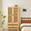 Pine Wood Closet with Rattan Doors and Two Drawers (Natural) view 1