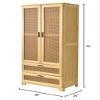 Pine Wood Closet with Rattan Doors and Two Drawers (Natural) view 2