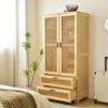 Pine Wood Closet with Rattan Doors and Two Drawers (Natural) view 3