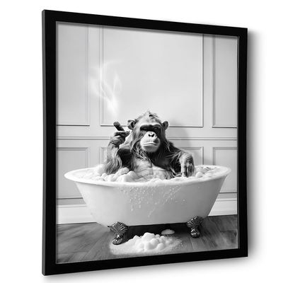 Framed Bathroom Decor Wall Art, Chimpanzee in Bathtub, Black and White Wall Art, Funny Bathroom Wall Decor Signs, Cute Animal Art Decoration (Framed,11''x14'')