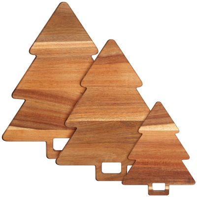 3 Pieces Christmas Kitchen Cutting Board Set with Handles Organic Acacia Kitchen Accessories Chopping Board Christmas Tree Shaped Charcuterie Board for Vegetables Fruit Salad Holder, 3 Sizes