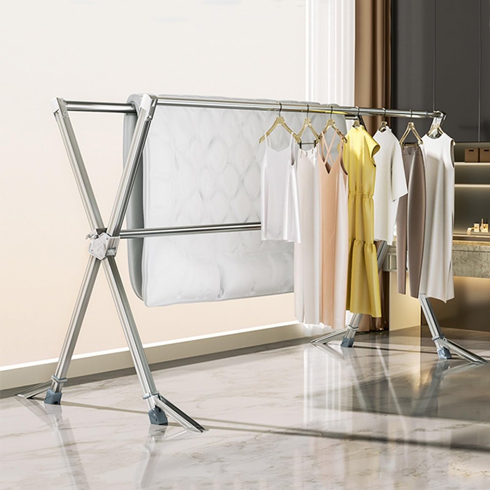 Folding Retractable Collapsible Drying Rack Clothing, Clothes Drying Racks Outdoor,Stainless Steel Laundry Drying Rack For Drying Clothes Towels Bed Linen, Space-Saving Laundry Rack Windproof Tripod