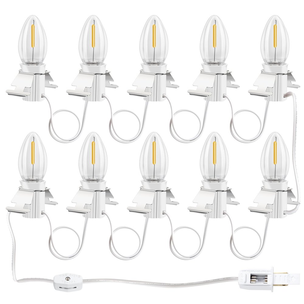 Aomitop Christmas Village Lights with 10 Led Light Bulb, Snow Village Lights C7 with Clips for Christmas Halloween Cabin, for Houses Craft Decoration,Warm White