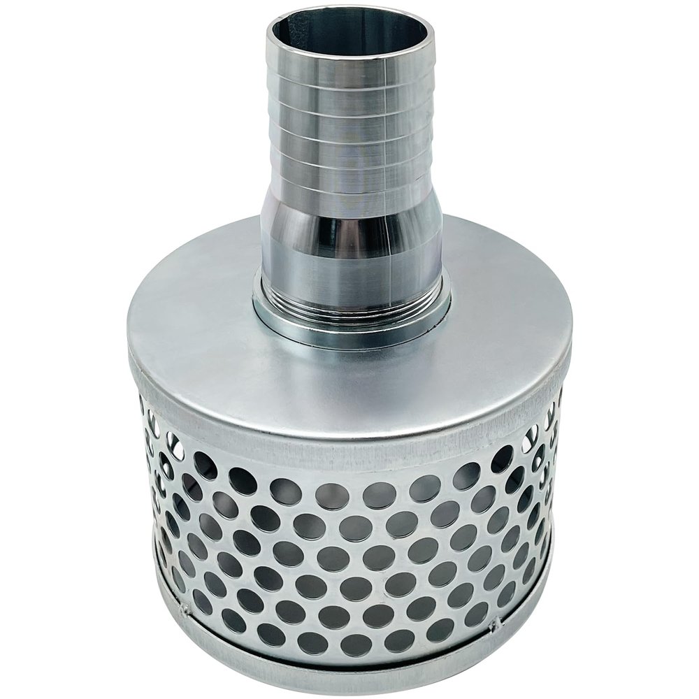 MUSTBEE Round Hole Suction Strainers and Combination Hose Connector Set for Pump, Plated Steel (2 inch set)