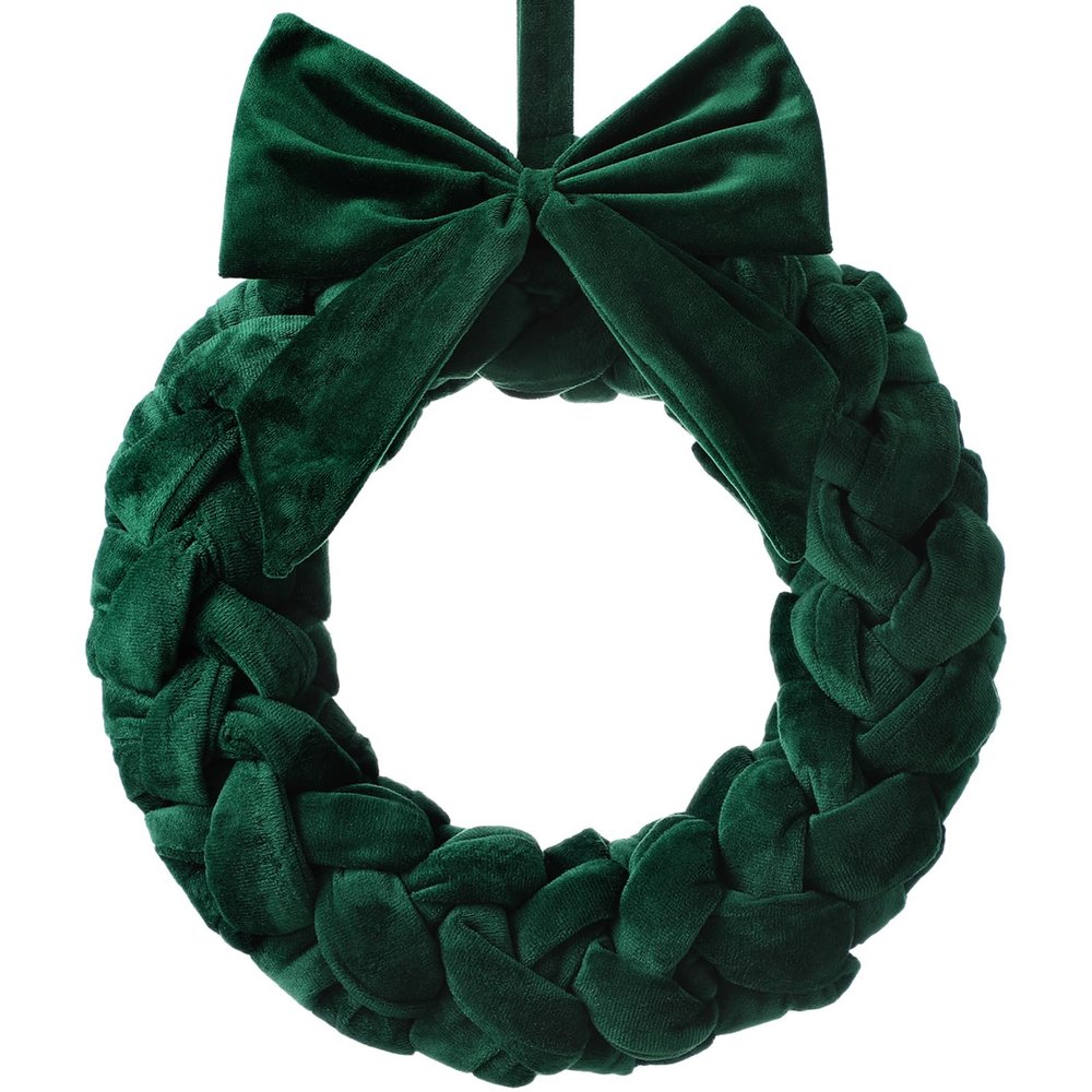 Barydat Christmas Velvet Wreath 14" Wreaths for Front Door Velvet Christmas Wreath Ornament with Bow for Party Table Fireplaces Porch Walls New Years Home Decor