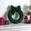 Barydat Christmas Velvet Wreath 14" Wreaths for Front Door Velvet Christmas Wreath Ornament with Bow for Party Table Fireplaces Porch Walls New Years Home Decor view 4