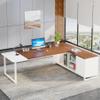 Tribesigns 70.8" L-Shaped Executive Desk with 55" File Cabinet, Large Home Office Computer Desk with Storage Shelves and Cabinet, Modern Business Furniture Set Home Office, Walnut White view 1