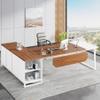Tribesigns 70.8" L-Shaped Executive Desk with 55" File Cabinet, Large Home Office Computer Desk with Storage Shelves and Cabinet, Modern Business Furniture Set Home Office, Walnut White view 3
