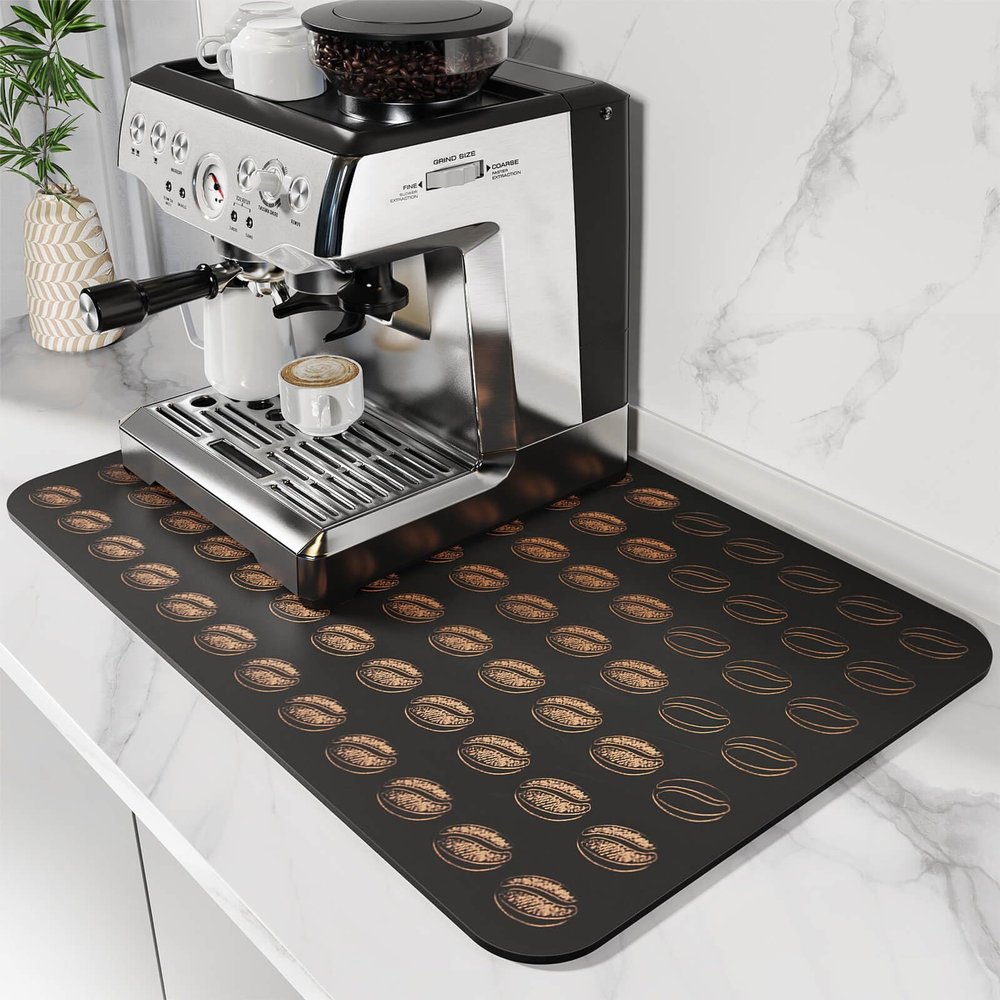 DK177 Coffee Mat - Dish Drying Mat for Kitchen Counter , Hide Stain, Absorbent with Waterproof Rubber Backing, Fit Kitchen Dish Rack Bar Accessories, 24" x 16"