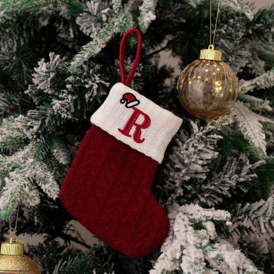 Jackcsale Christmas Stockings 26 Letters Custom Knitted Christmas Stockings Red Mini Personalized Christmas Ornament for Farmhouse Fireplace Party Xmas Tree Home Decorations (Red-R)