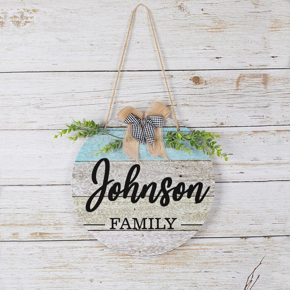 Welcome Family Name Sign, Custom Door Hanger,Personalized Last Name Sign, Personalized Wedding Gift, PVC Door Sign, Round Welcome Door Wreath, Rustic Front Door Decor, Housewarming Gift, 12"