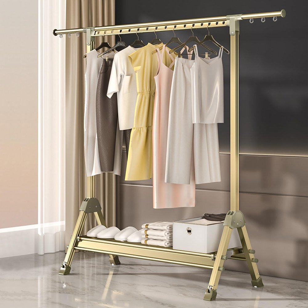 Folding Retractable Collapsible Drying Rack ClothingSpace-Saving Laundry Rack, Aluminum Alloy Drying RackIsometric Windproof Hanging HolesMovable Drying Rack With 4 Castors,Clothes Hat Rack
