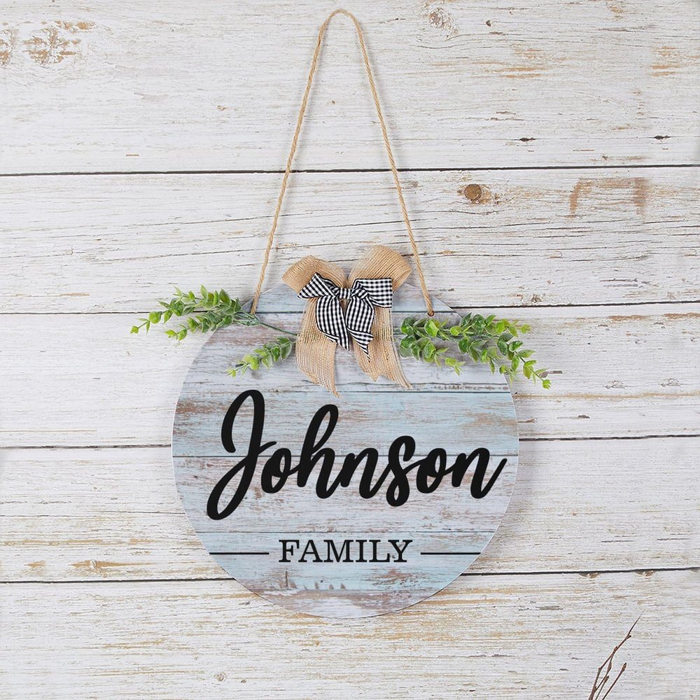 Welcome Family Name Sign, Custom Door Hanger,Personalized Last Name Sign, Personalized Wedding Gift, PVC Door Sign, Round Welcome Door Wreath, Rustic Front Door Decor, Housewarming Gift, 12"
