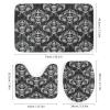 Gothic Vintage Skull 4 Pcs Waterproof Shower Curtain Set,Abstract Damask Background Antique Exotic Floral Skull with Waterproof Toilet Cover Shower Mat Rugs view 3