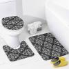 Gothic Vintage Skull 4 Pcs Waterproof Shower Curtain Set,Abstract Damask Background Antique Exotic Floral Skull with Waterproof Toilet Cover Shower Mat Rugs view 4