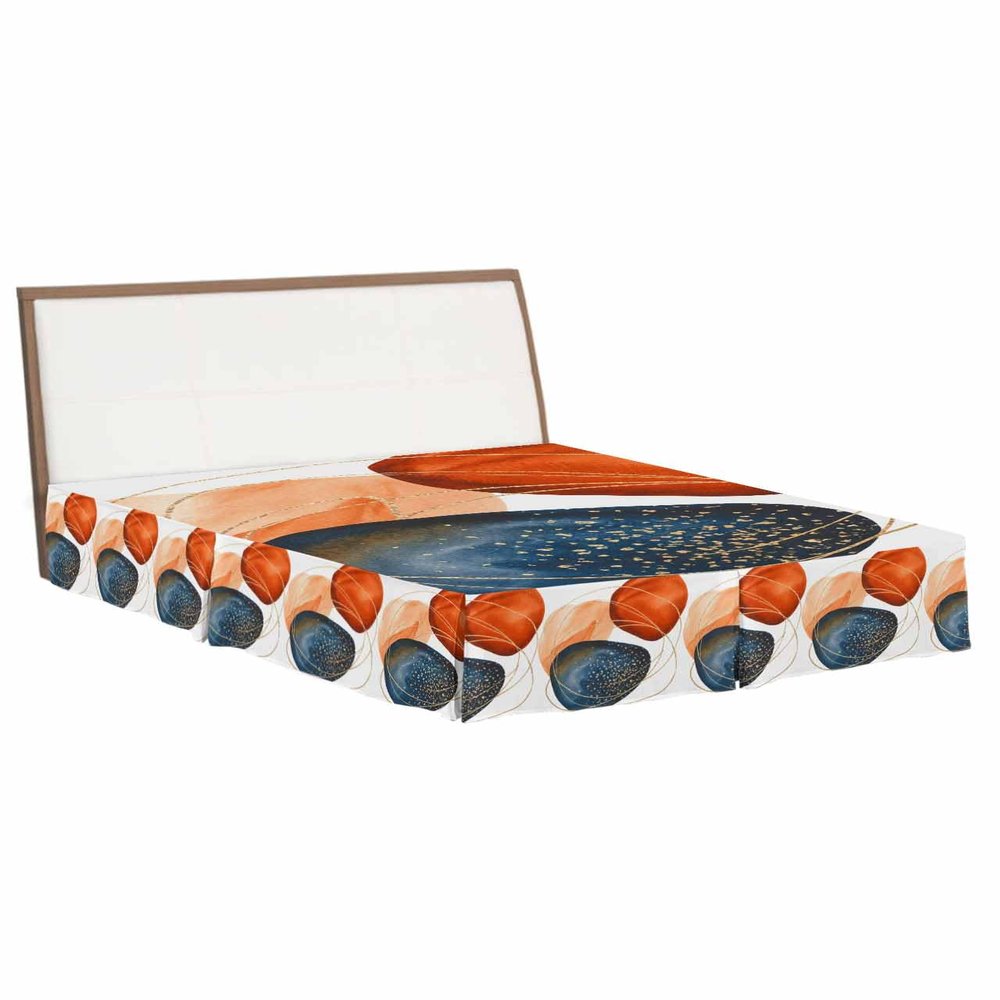 Blue Orange Red Boho Bed Skirt Queen Size 16 Inch Drop with Split Corners,Modern Geometric Middle Century Abstract Art Dust Ruffled Pleated Bed Skirts Wrap Around Tailored Bed Skirt Valance Bedroom