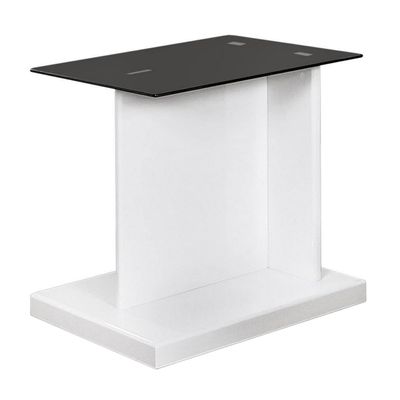 Benjara Liam 22 Inch Square Side End Table, Wood, Pedestal Base, Glass Top, White, Black