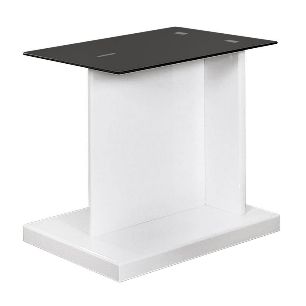 Benjara Liam 22 Inch Square Side End Table, Wood, Pedestal Base, Glass Top, White, Black