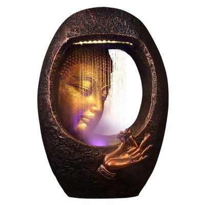 Tabletop Water Fountain Buddha Statue Fountain Resin Carved Mountain Stone Decoration Fountain Indoor Humidifier Zen Flowing Water Decoration Water Pump And LED Home Decoration Gift Home Decor ( Color