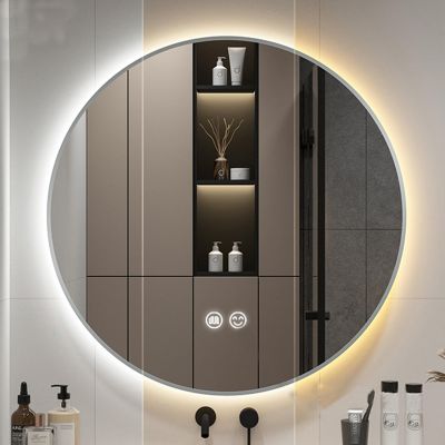BRANII Round Illuminated Bathroom Mirror, Wall Mounted Anti Fog Vanity Mirror, LEDBacklit Makeup Mirror, 3 Light Color Dimmable, Single Touch, Double Touch Switch (Color : Double Touch, Size : 80cm)