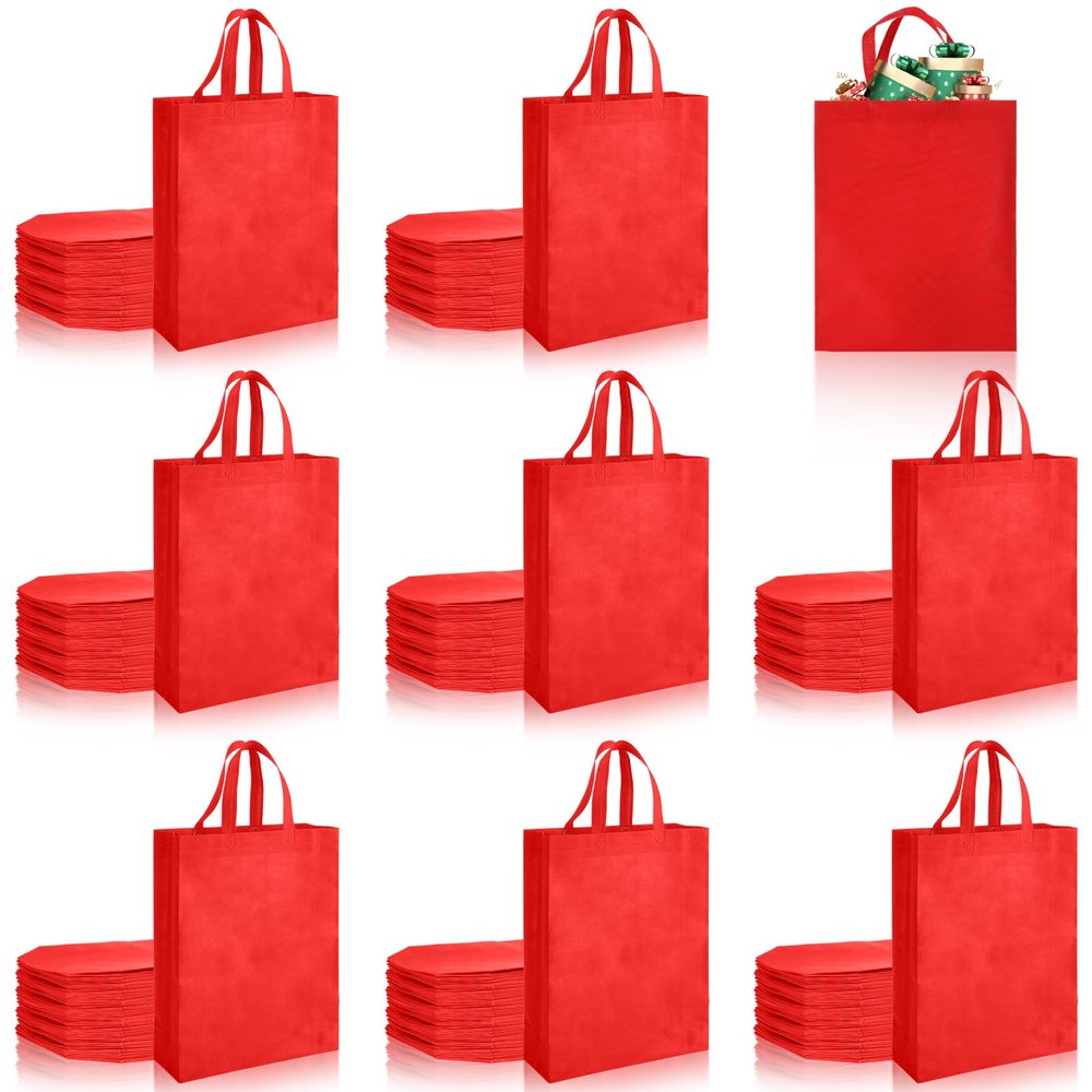Amylove 80 Pcs Non Woven Tote Bags Bulk Large Reusable Gift Bag Reusable Grocery Bags, 15 x 11. 8 x 4 Inches(Red)