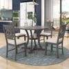 Harper & Bright Designs Retro Style Round Kitchen Dining Table Set for 4, 5 Piece Round Dining Table and 4 Fabric Chairs with Special-Shaped Table Legs and Storage Shelf, Gray view 3