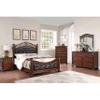 Benjara Jax Traditional Queen Size Bed, Tufted Upholstered Headboard, Cherry, Brown, Gray view 2