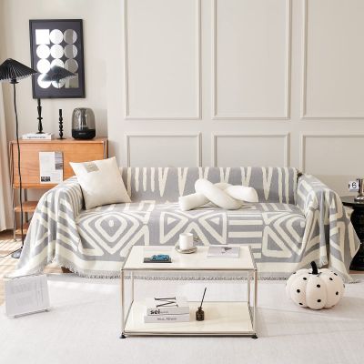 VM VOUGEMARKET Sectional Couch Cover for 3 Cushion Geometric Pattern Chenille Sofa Cover Dog Cat Proof Universal Sofa Slipcover L Shaped Sofa Furniture Protector with Tassels-71 x 134,Gray