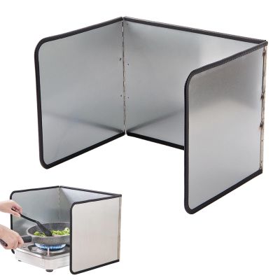 3 Sided Cooking Splash Guards, Folding Stainless Steel Splatter Guard, Stainless Steel Backsplash For Stove, Anti Splatter Shield, Oil Splash Guard, Frying Pan Splatter Guard, For Kitchen (Color : Si