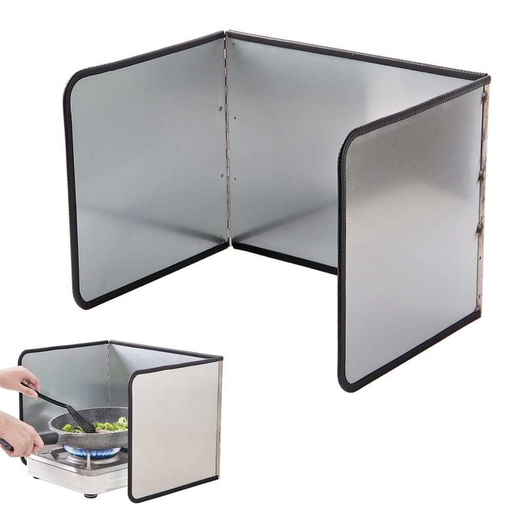 3 Sided Cooking Splash Guards, Folding Stainless Steel Splatter Guard, Stainless Steel Backsplash For Stove, Anti Splatter Shield, Oil Splash Guard, Frying Pan Splatter Guard, For Kitchen (Color : Si