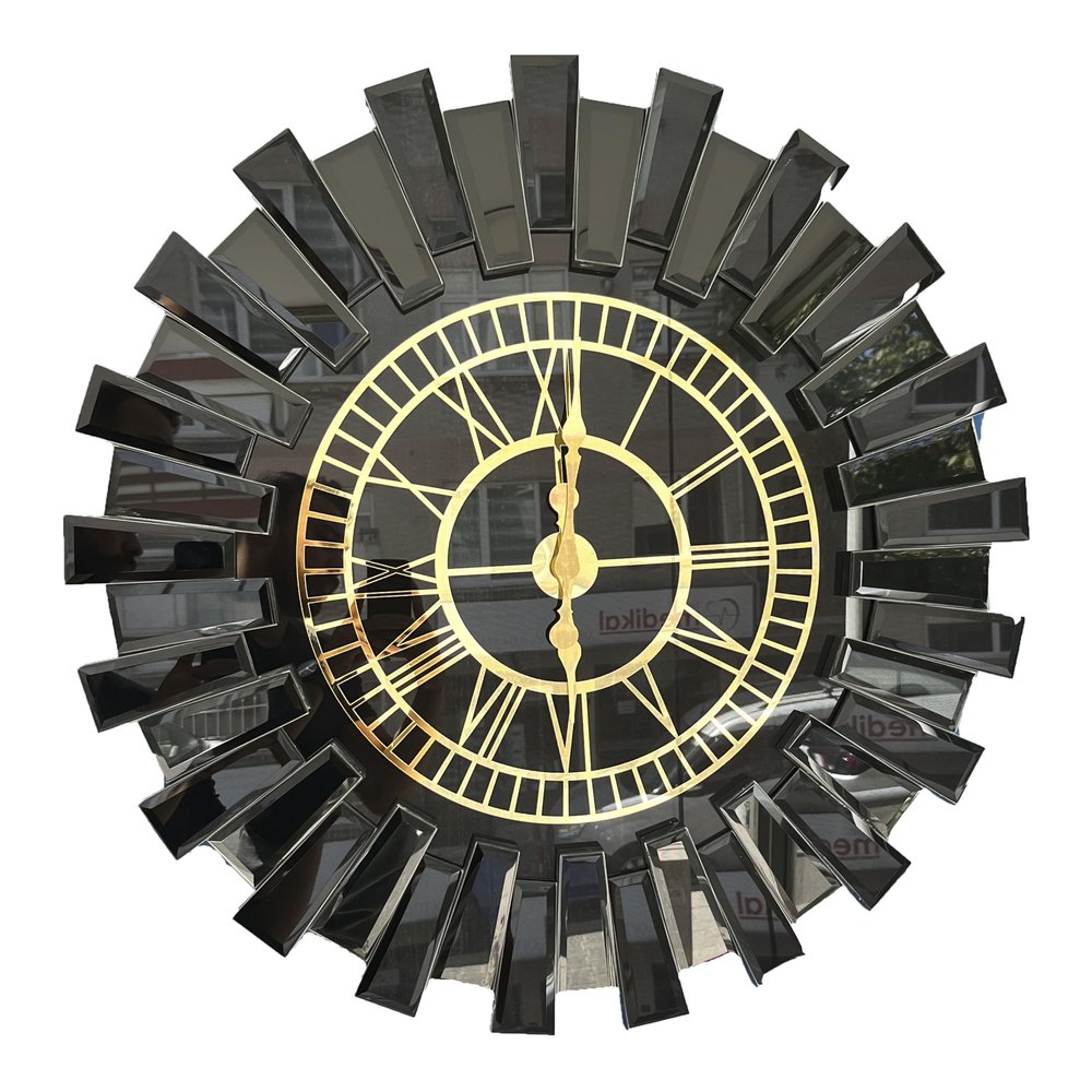 Black Large Wall Clock for Home Decor, Real Mirrored Clock,Modern Wall Clock Big Silent Non Ticking Clock, Living Room Decoration Kitchen Bedroom - Weigh:9 lbs (19,7 Inches, Black-Gold)