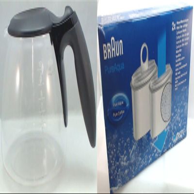 Replacement For Compatible With 0X63104704WF, Coffee Maker Carafe, AromaDeluxe & Water Filter Kit Braun KF500