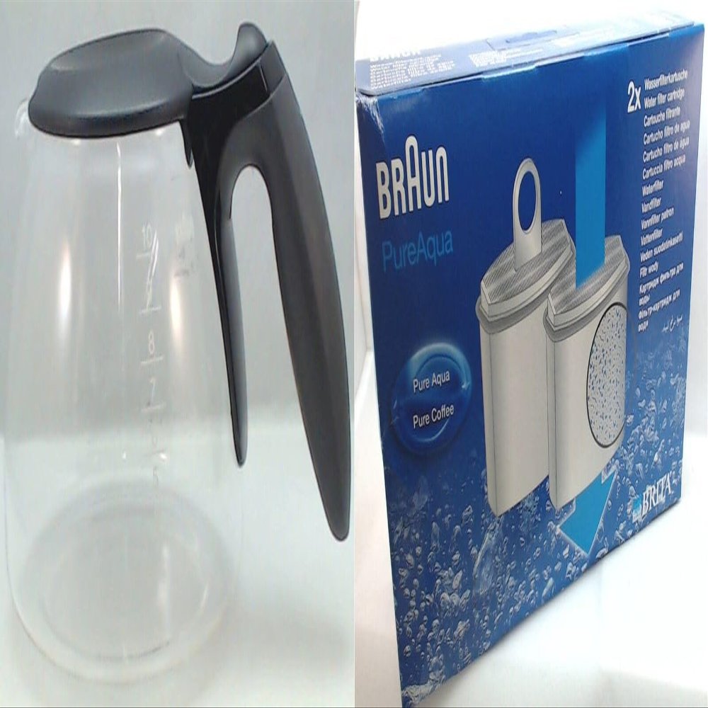Replacement For Compatible With 0X63104704WF, Coffee Maker Carafe, AromaDeluxe & Water Filter Kit Braun KF500