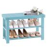 Apicizon Bamboo Shoe Rack for Entryway, 3-Tier Shoe Rack Bench for Front Indoor Entrance, Small Shoe Organizer with Storage, Blue view 1
