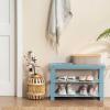 Apicizon Bamboo Shoe Rack for Entryway, 3-Tier Shoe Rack Bench for Front Indoor Entrance, Small Shoe Organizer with Storage, Blue view 2