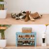 Apicizon Bamboo Shoe Rack for Entryway, 3-Tier Shoe Rack Bench for Front Indoor Entrance, Small Shoe Organizer with Storage, Blue view 4