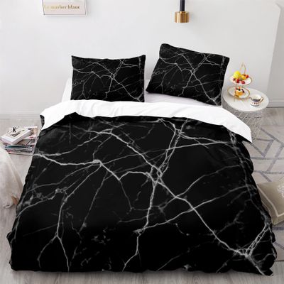 Black Marble Pattern Comforter Cover Bedding Set with White Flaw Full Size Abstract Art Modern Soft Duvet Cover Set Kids Adult Bedroom Quilt Cover Set with 2Pillowcases