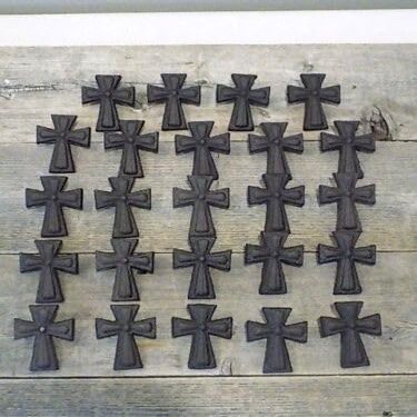 Vintage 24 CAST IRON CROSSES W/SCREWS DRAWER CABINET HANDLES DRESSER RELIGIOUS CROSS