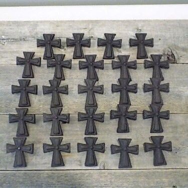 Vintage 24 CAST IRON CROSSES W/SCREWS DRAWER CABINET HANDLES DRESSER RELIGIOUS CROSS