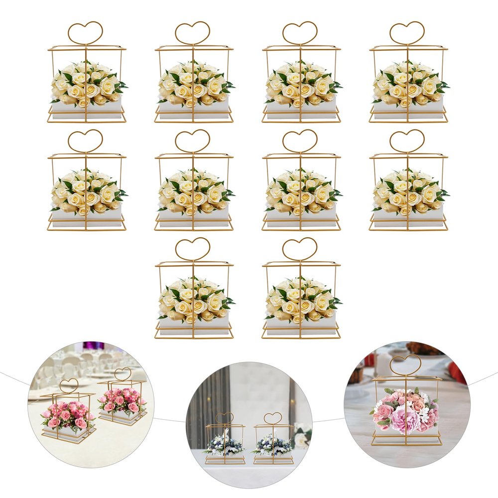 10 Pcs Metal Geometric Gold Centerpiece Elegant Wedding Centerpieces for Tables - Gold Vases for Centerpieces Wedding - Vase for Weddings Party Decoration Centerpiece Table Decorations (Style 1)