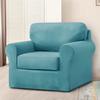 XSlive 3 Pieces Velvet High Stretch Sofa Covers for 1 Cushion Couch Sofa Slipcovers, Washable Furniture Protector with Drawstring Anti Slip Bottom, Soft and Plush Fabric for Kids and Pet (Blue) view 1