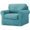 XSlive 3 Pieces Velvet High Stretch Sofa Covers for 1 Cushion Couch Sofa Slipcovers, Washable Furniture Protector with Drawstring Anti Slip Bottom, Soft and Plush Fabric for Kids and Pet (Blue) view 2