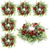 Lyrow 6 Pcs Christmas Candle Rings Wreath Xmas Kitchen Cabinet Mini Wreath Artificial Berries Snowy Pine Candle Ring Holder for Christmas Chandelier Home Table Centerpiece Indoor Decor view 1