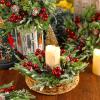 Lyrow 6 Pcs Christmas Candle Rings Wreath Xmas Kitchen Cabinet Mini Wreath Artificial Berries Snowy Pine Candle Ring Holder for Christmas Chandelier Home Table Centerpiece Indoor Decor view 2